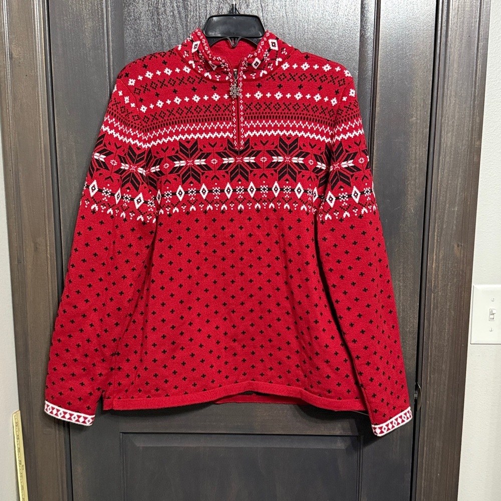 Breckenridge women’s Black & Red 1/4 snowflake Sweater XL